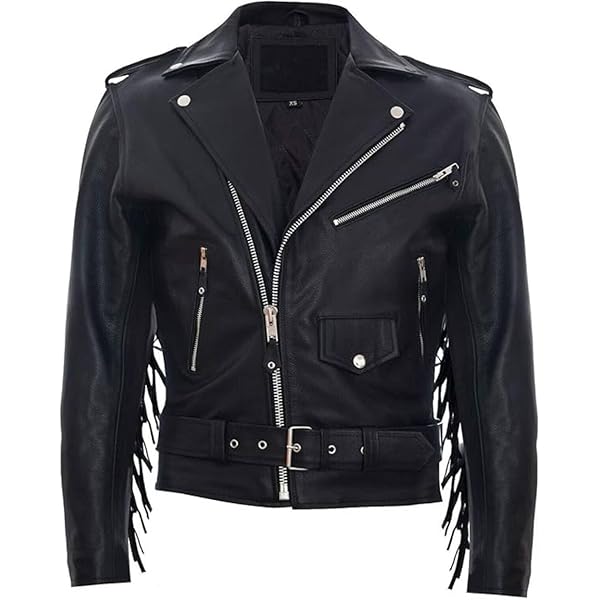 Mens Fringe Hide Leather Brando Tasseled Motorcycle Jacket